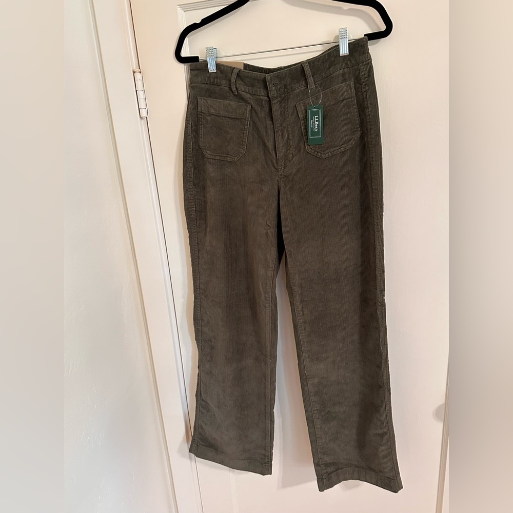 L.L. Bean Women’s  Cotton Corduroy Wide Straight Pants Dark Loden NWT size 10 - Picture 2 of 7